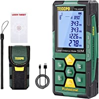 Telémetro láser 50m- USB 30mins Carga rápida- TECCPO Medidor Láser- Electrónico Ángulo Sensores- 99 Datos- 2.25 LCD…